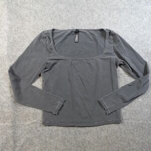 Skims Top Womens Large Washed Vintage Gray Square Scoop Neck Cropped Long Sleeve